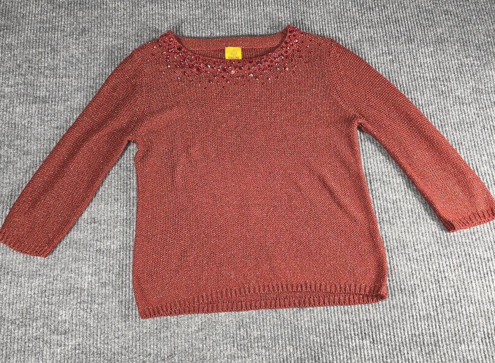 Ruby Rd. 3/4 Sleeve Red Glittery Women's Size Large